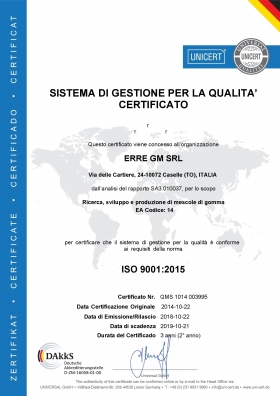 Certification ISO 9001:2015 - ERRE. G.M. srl